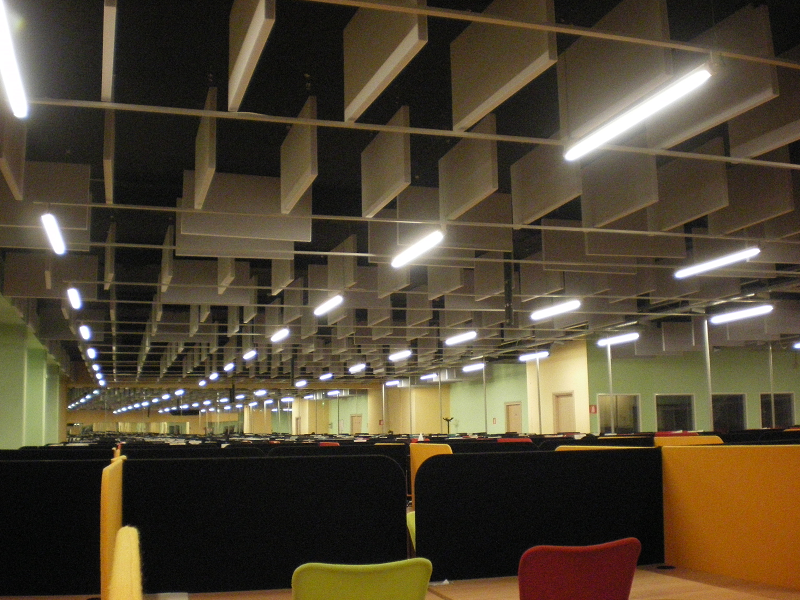 Call center acoustic treatment with baffles